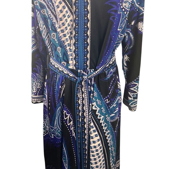 New ECI Blue Black Dress XXL Stretch V Neck Tie Back Office Date Night Church - Picture 4 of 11